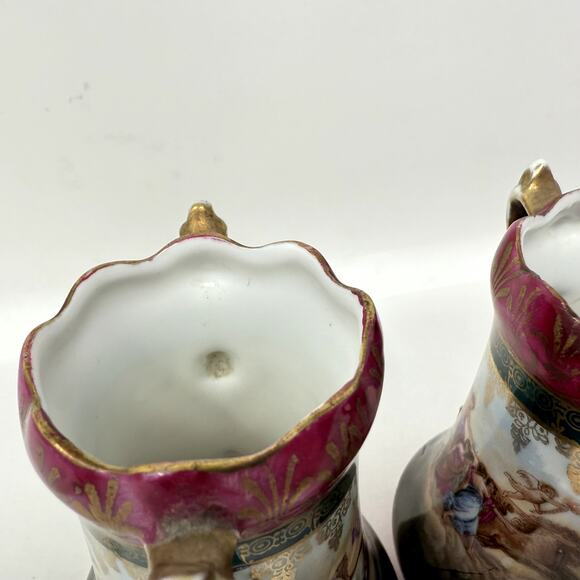 Lot 2 Antique Porcelain Decorative Cups Vases with Gold Trim Hand Painted Scene - Picture 8 of 10